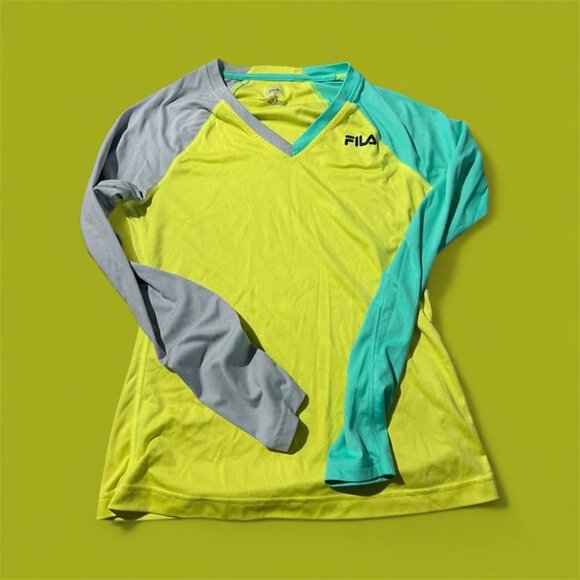 Fila small yellow and green long sleeve shirt #1 - Picture 1 of 3